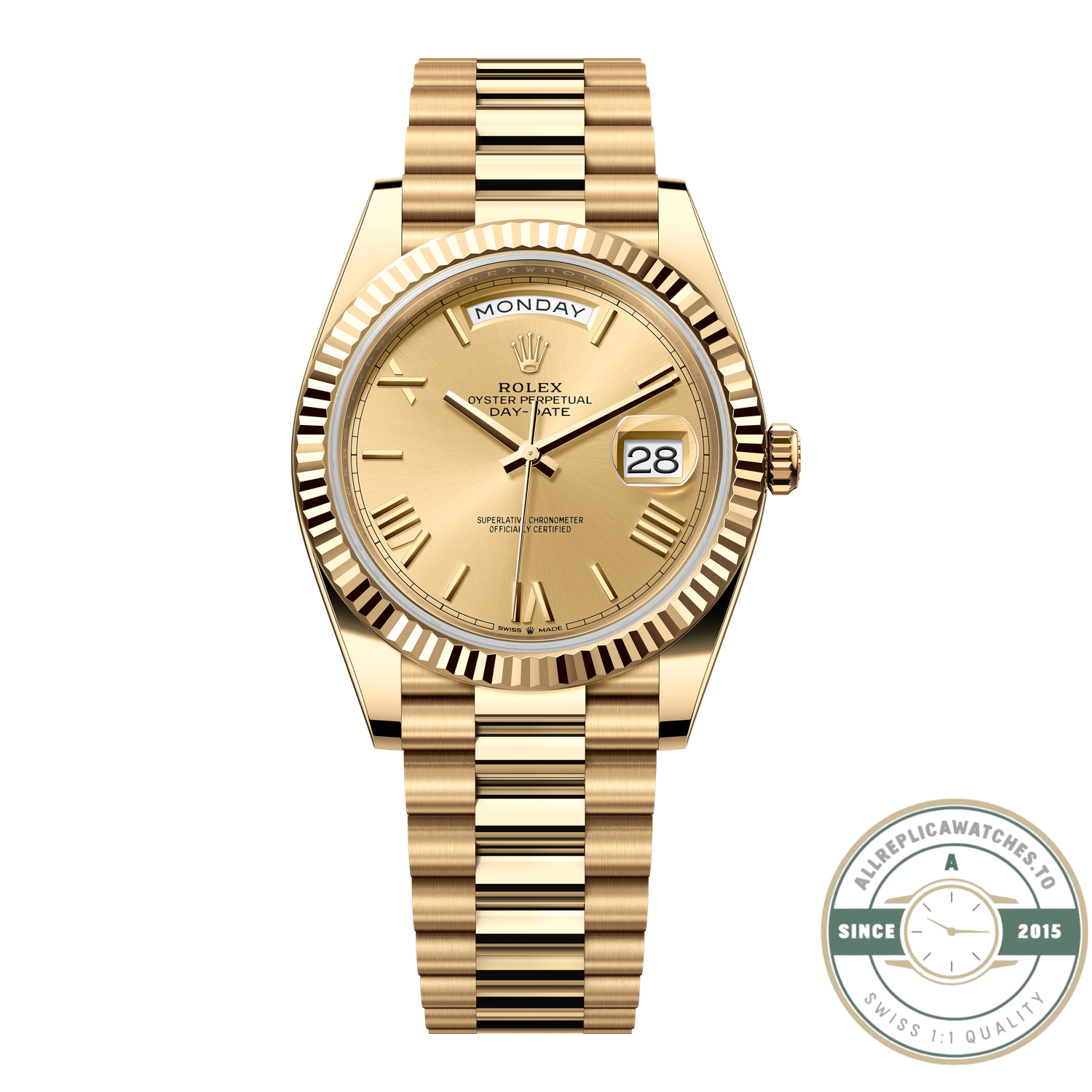 Superclone Rolex Day-Date 40 Yellow Gold Champagne Roman Dial, Reference 228238-0006 - Image 1