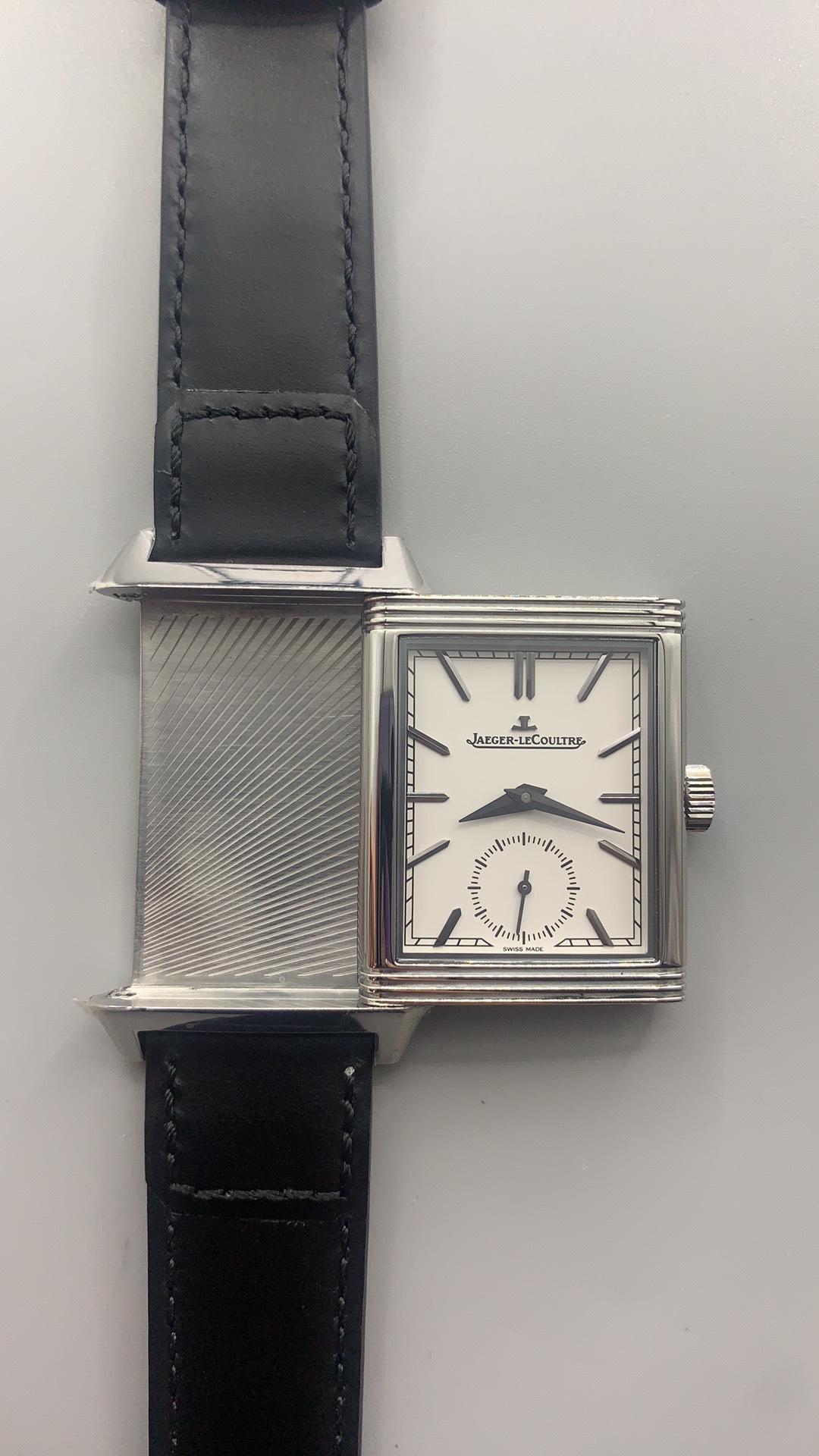 Silvered white Reverso dial macro with the small seconds register at six o'clock