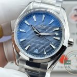 Butterfly deployant clasp closing the steel bracelet, clone Omega Aqua Terra dark blue
