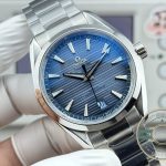 Rhodium-plated bridges under the caseback of the superclone Omega Aqua Terra dark blue