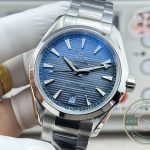 Double-sided anti-reflective sapphire over the super clone Omega Aqua Terra navy dial