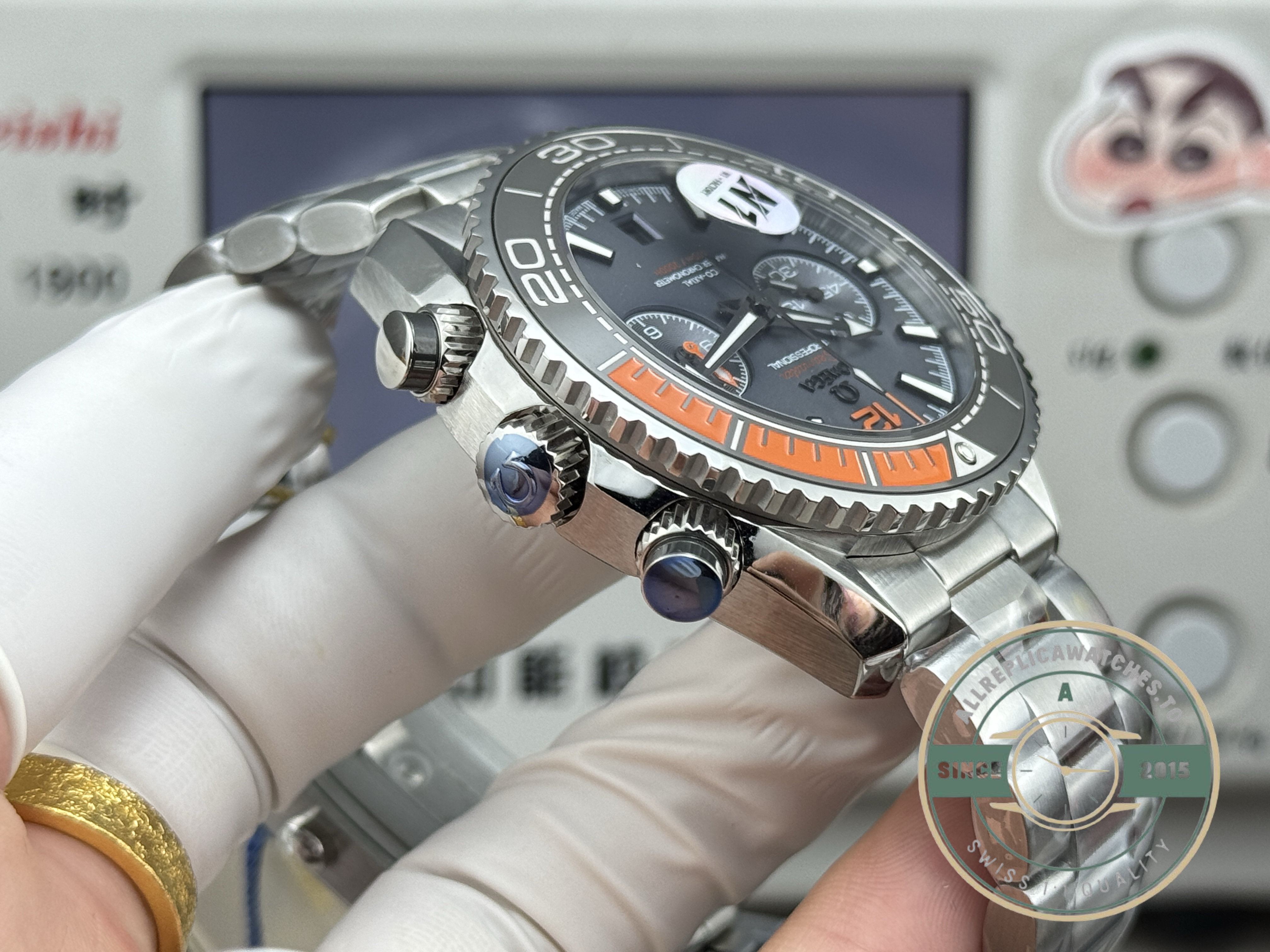 Grade 5 titanium case of the clone Omega Planet Ocean 600M, matte flanks holding reflections back