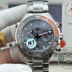 Domed double-coated sapphire crystal above the clone Omega Planet Ocean titanium dial