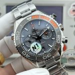 High-contrast dial layout drawn for underwater legibility, clone Omega Planet Ocean in titanium