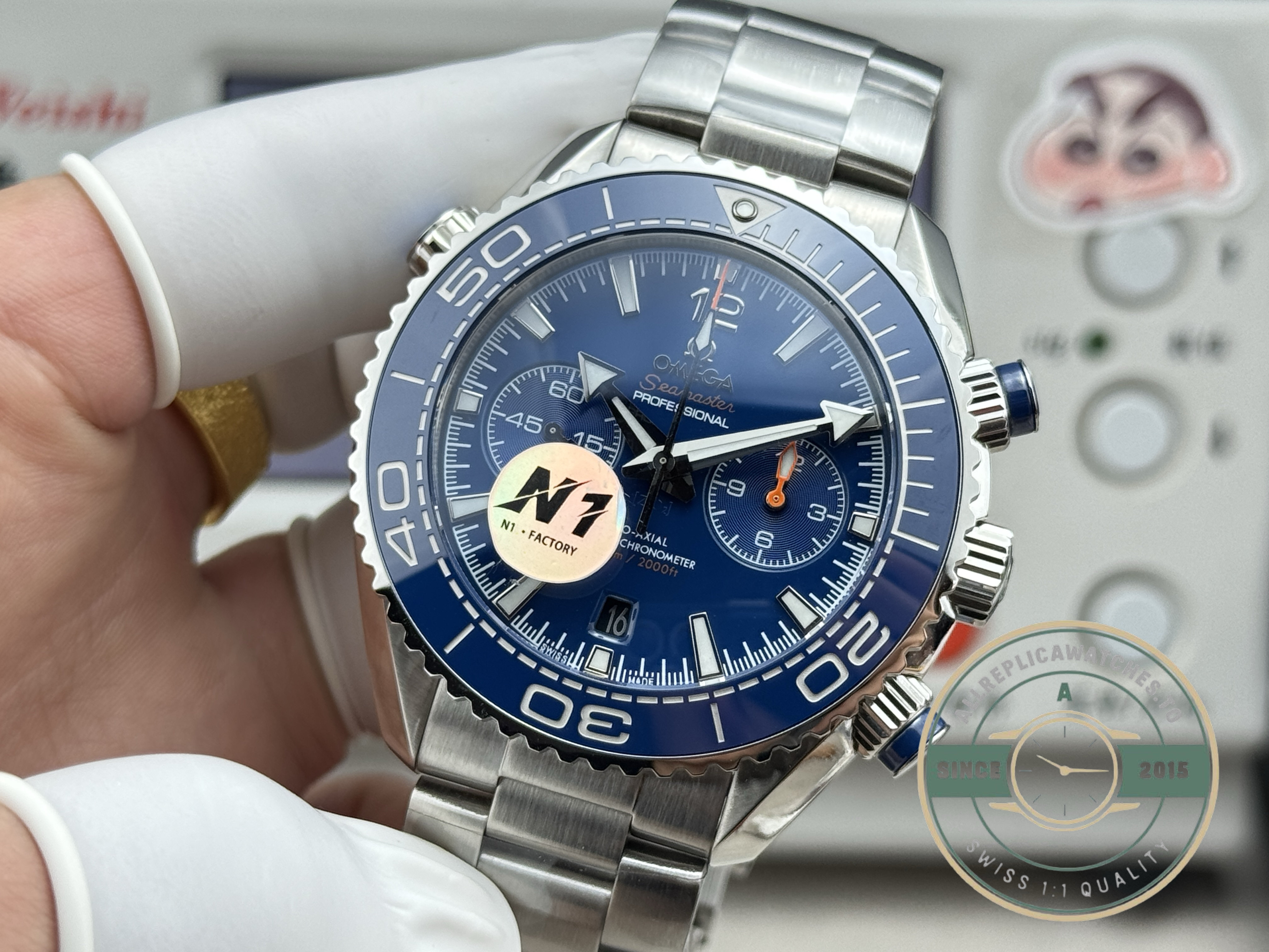At 45.5mm this Omega Seamaster clone fills the wrist, subdials and dive bezel balancing the dial