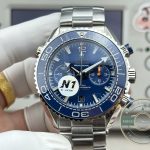Sapphire crystal with anti-reflective coating above the blue super clone Planet Ocean dial