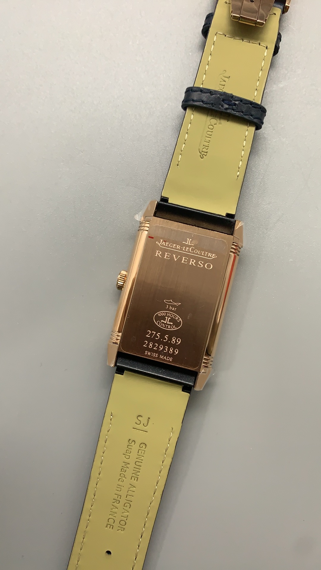 Reverse side of the Reverso Duoface Q3982590 clone, showing the second dial on the back of the case