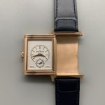 Close-up of the small seconds subdial at six o'clock on the blue sunray dial of the Duoface
